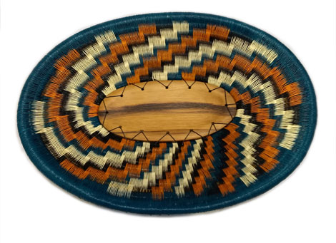 Wounaan Trays made in Wood and Fiber - Green and Orange Wood Oval Tray