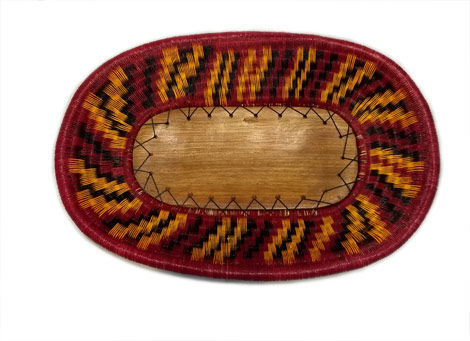 Wounaan Trays made in Wood and Fiber - Red and Orange Wood Oval Tray