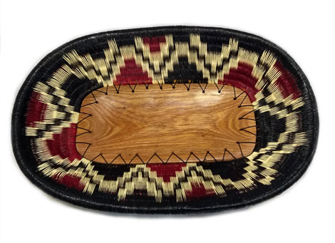 Wounaan Trays made in Wood and Fiber - Black and Red Oval Wood Table tray