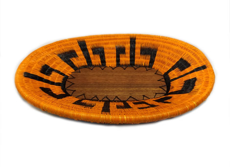 Wounaan Trays made in Wood and Fiber - Orange Oval Wood Tray for Table