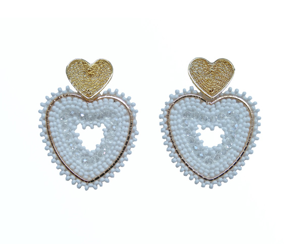 Colombian Fine Bijourie in stones - White Heart Earrings