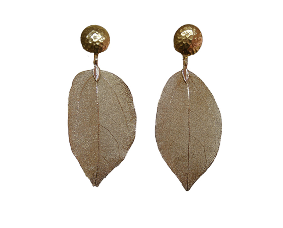 Colombian Fine Bijourie in stones - Gold color Leaf Earrings