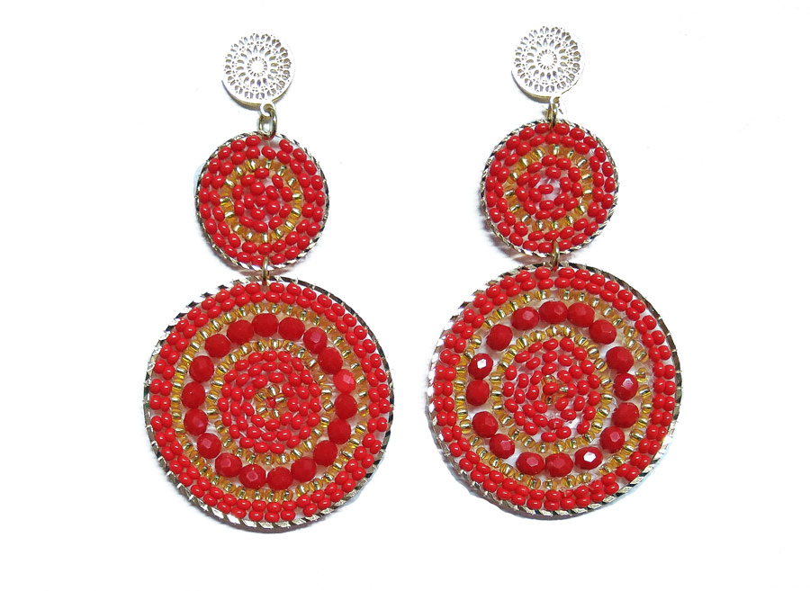 Colombian Fine Bijourie in stones - Red Mostacilla Earrings