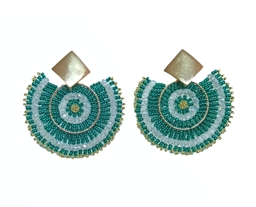 Colombian Fine Bijourie in stones - Green Semicircle Earrings