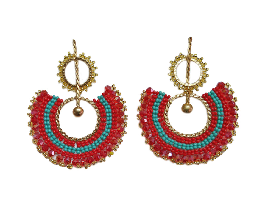 Colombian Fine Bijourie in stones - Red and blue Semicircle Earrings