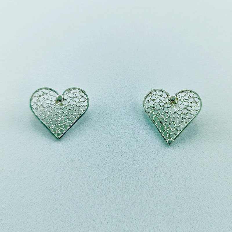 Colombian Silver Filigree - Heart Mompox Filigree Earrings
