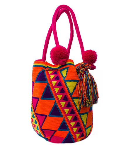 Colombian Wayuu Mochila Bags Online sale - Orange Wayuu Mochila Bag with coton balls