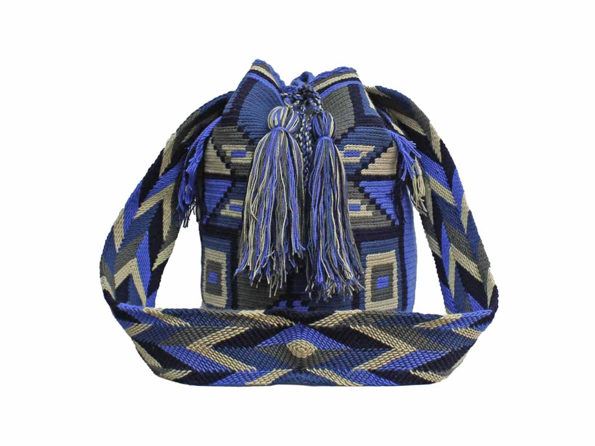 Mochilas Wayuu de La Guajira colombiana - Mochila Wayuu en tonos azules y gris