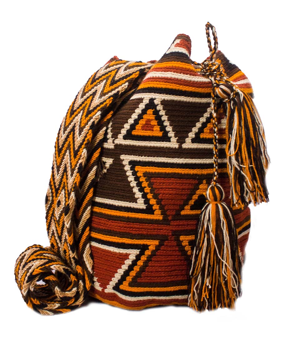 Colombian Wayuu Mochila Bags Online sale - Orange and Brown Wayuu Mochila Bag