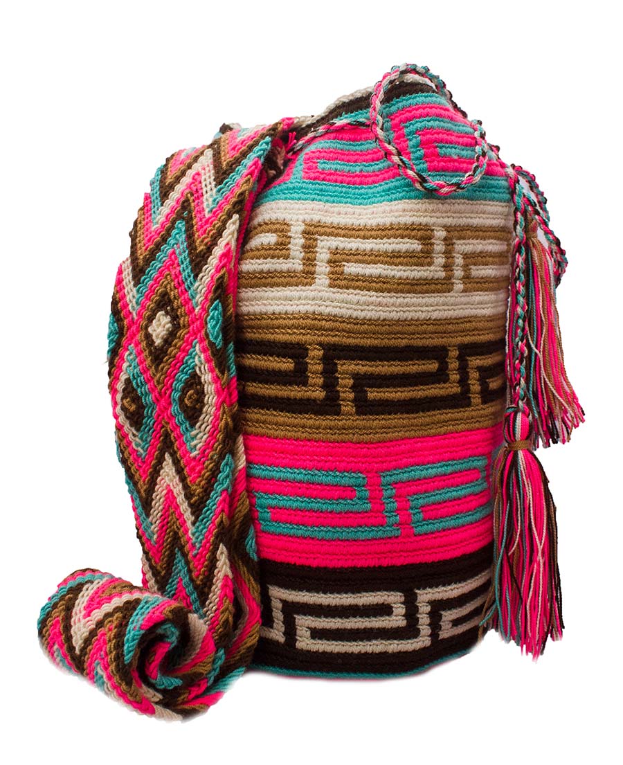 Mochilas Wayuu de La Guajira colombiana - Mochila Wayuu Rosada con Marrón