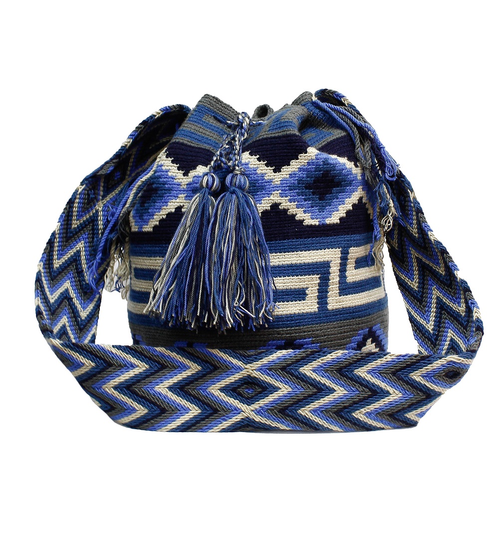 Mochilas Wayuu de La Guajira colombiana - Mochila Wayuu en azules y gris