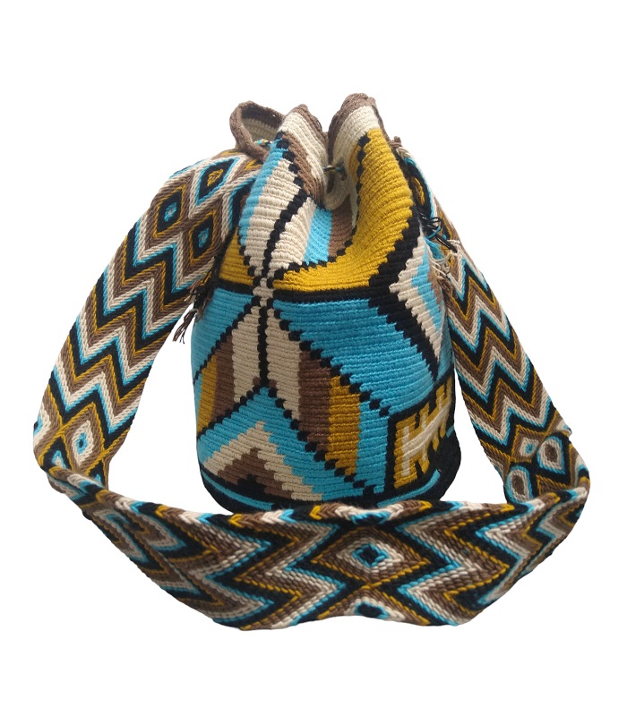 Mochilas Wayuu de La Guajira colombiana - Bolso Mochila Wayuu colores tierra y Azul