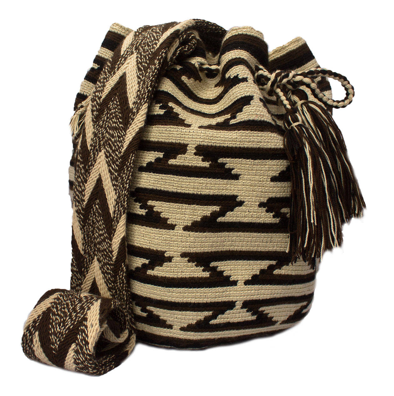 Colombian Wayuu Mochila Bags Online sale - Brown and Beige Wayuu Mochila Bag