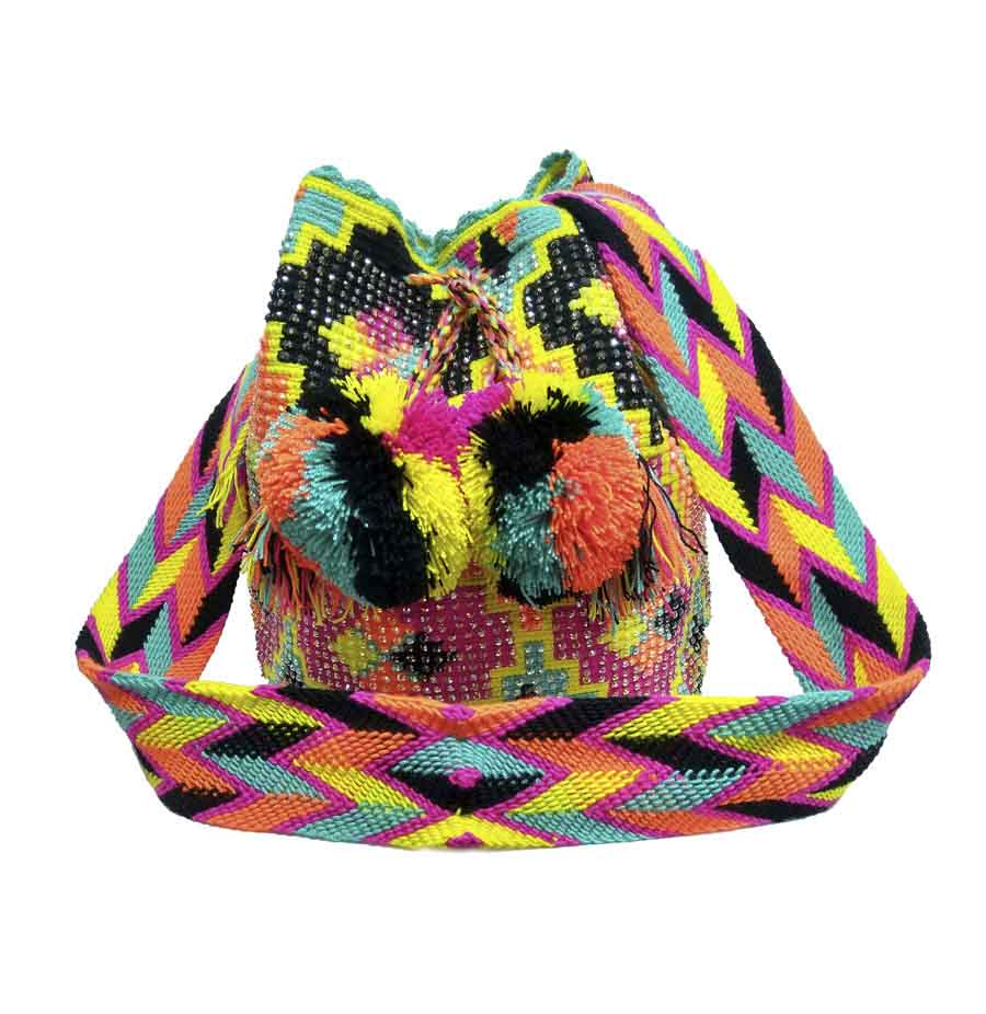 Colombian Wayuu Mochila Bags Online sale - Wayuu Mochila Bag bright tones and crystals
