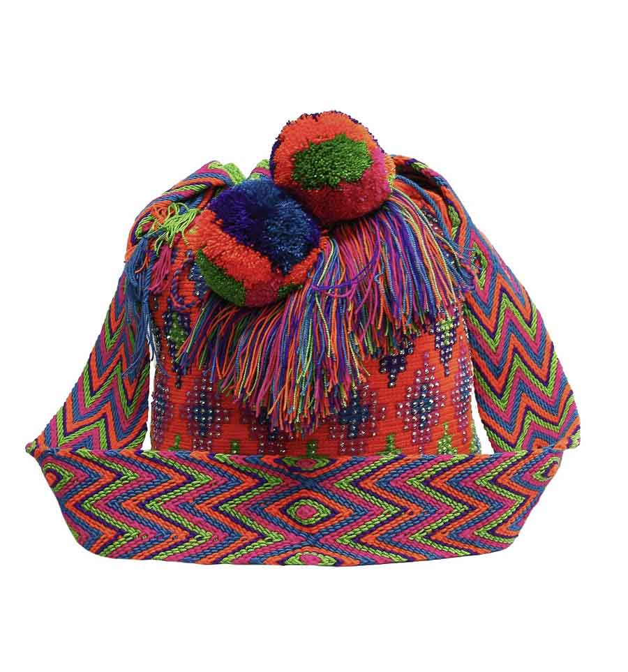 Colombian Wayuu Mochila Bags - Mochila Wayuu with crystals in bright tones