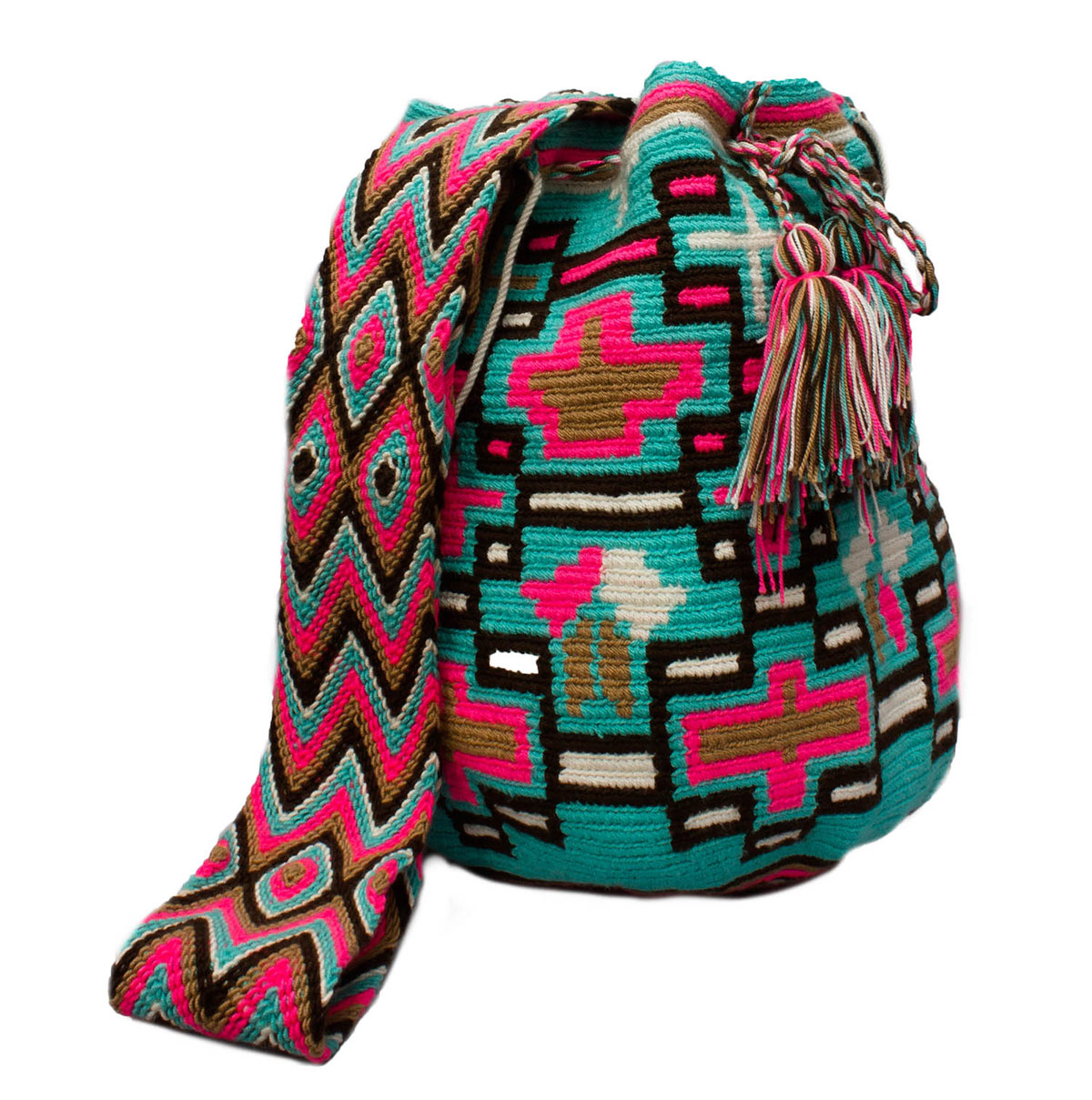 Colombian Wayuu Mochila Bags Online sale - Wayuu Mochila Bag Cyan and Pink