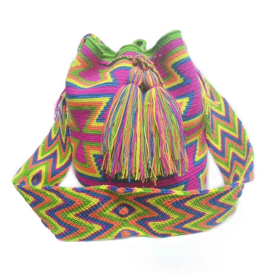 Colombian Wayuu Mochila Bags - Wayuu Mochila Bag in fuchsia and bright colors