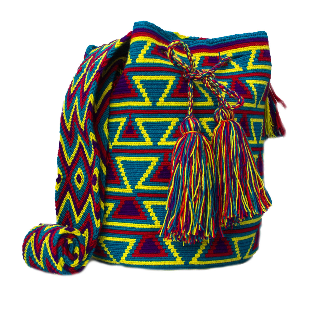 Colombian Wayuu Mochila Bags - Blue and Purple Guajira Wayuu Mochila Bag