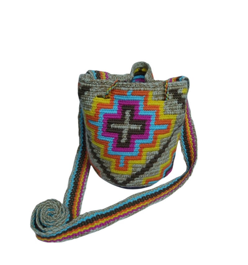 Mochilas Wayuu de La Guajira colombiana - Mochila Wayuu mini cruz de colores