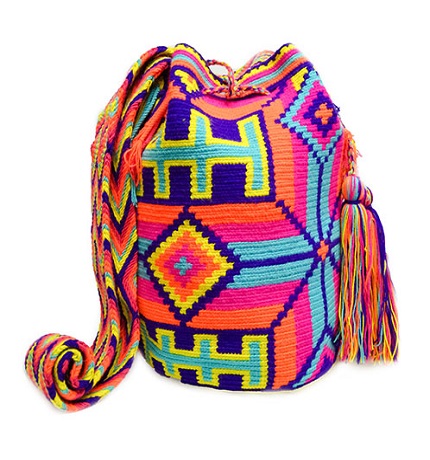 Colombian Wayuu Mochila Bags - Wayuu Mochila Bag in orange blue and bright colors