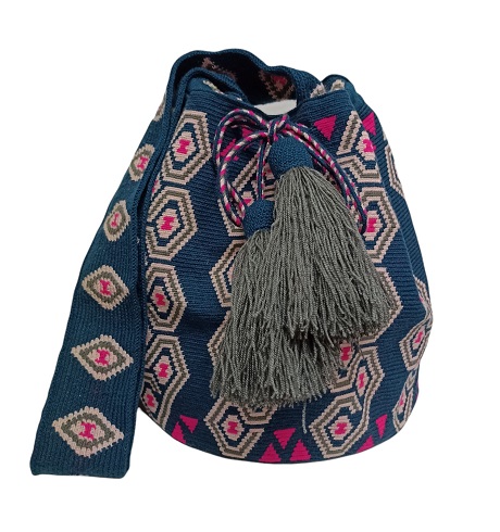 Mochilas Wayuu de La Guajira colombiana - Bolso Wayuu Azul un hilo