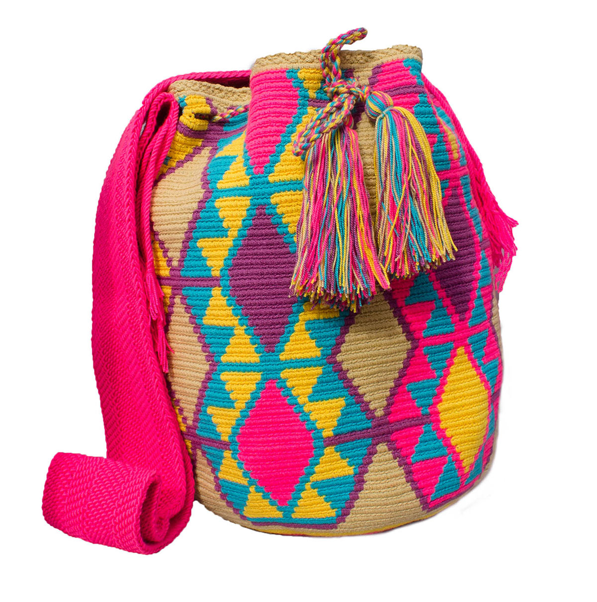 Colombian Wayuu Mochila Bags - Wayuu Mochila Bag Pink, Blue Pastel tones