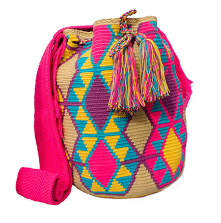 Colombian Wayuu Mochila Bags Online sale - Wayuu Mochila Bag Pink, Blue Pastel tones
