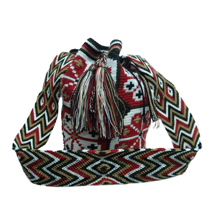 Mochilas Wayuu de La Guajira colombiana - Mochila Wayuu tonos tierra y rojo