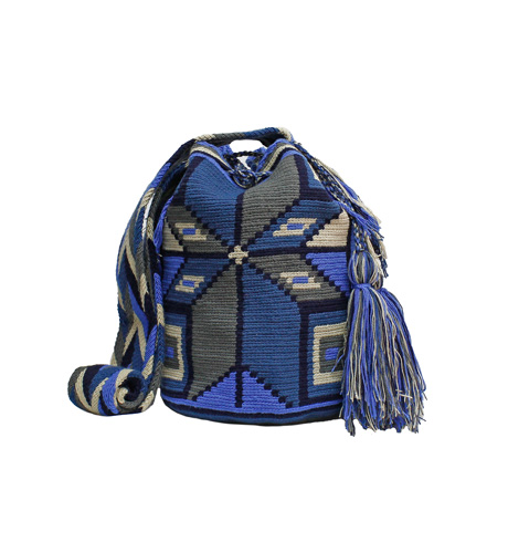 Colombian Wayuu Mochila Bags Online sale - Mochila Wayuu in blue tones and grey