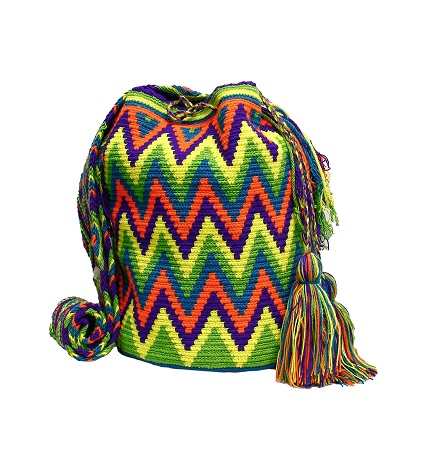 Colombian Wayuu Mochila Bags - Guajira Wayuu Mochila bag in green, blue, orange and purple