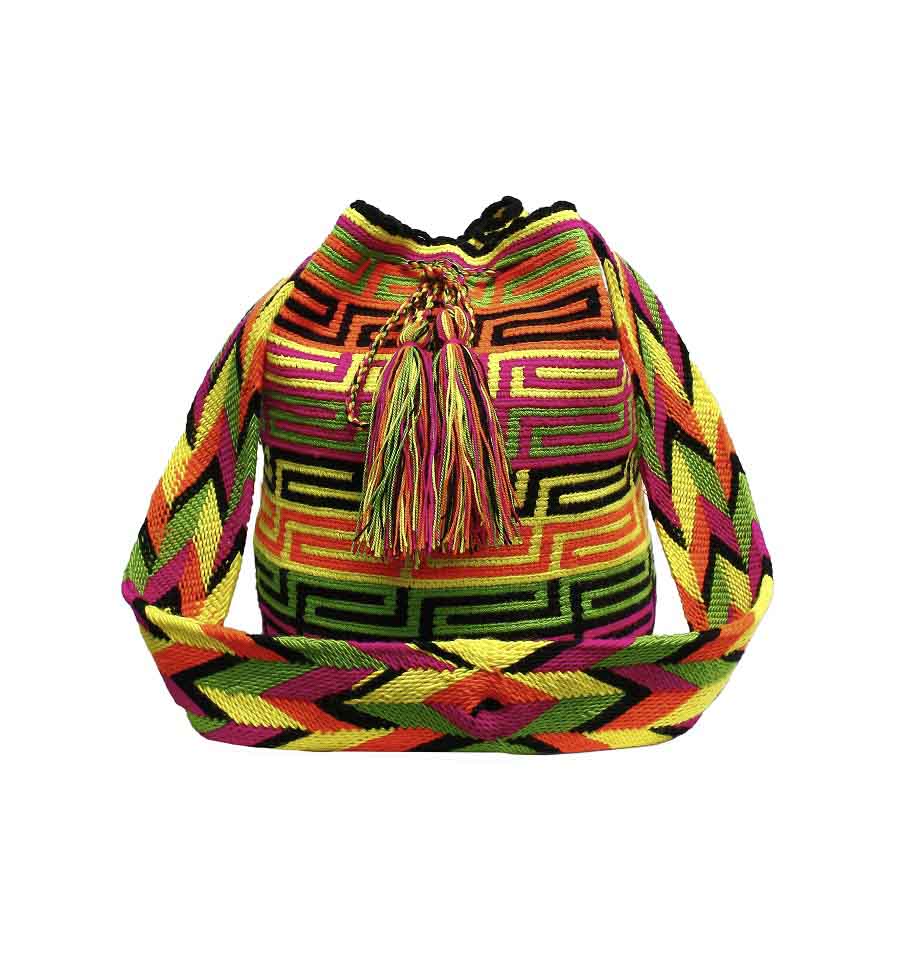 Colombian Wayuu Mochila Bags Online sale - Wayuu Mochila Bag in yellow, fuchsia, green and orange