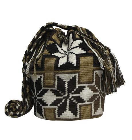 Mochilas Wayuu de La Guajira colombiana - Mochila Wayuu flor en tonos tierra
