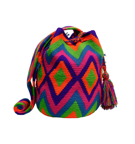 Colombian Wayuu Mochila Bags Online sale - Mochila Wayuu Bag blue, green orange and fuchsia