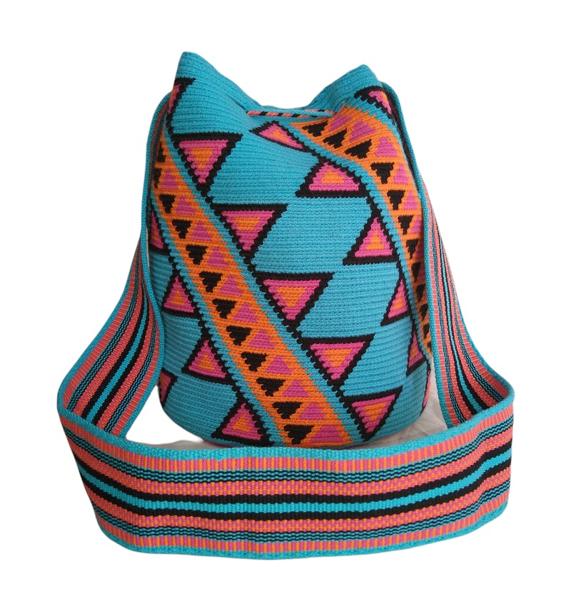 Colombian Wayuu Mochila Bags - Wayuu Mochila Bag with premium strap triangles patterns