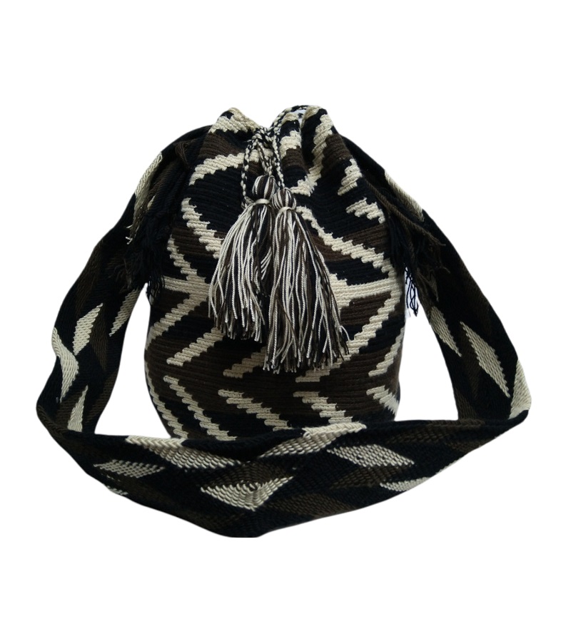 Colombian Wayuu Mochila Bags Online sale - Wayuu Bag earth tones, beige, black and brown