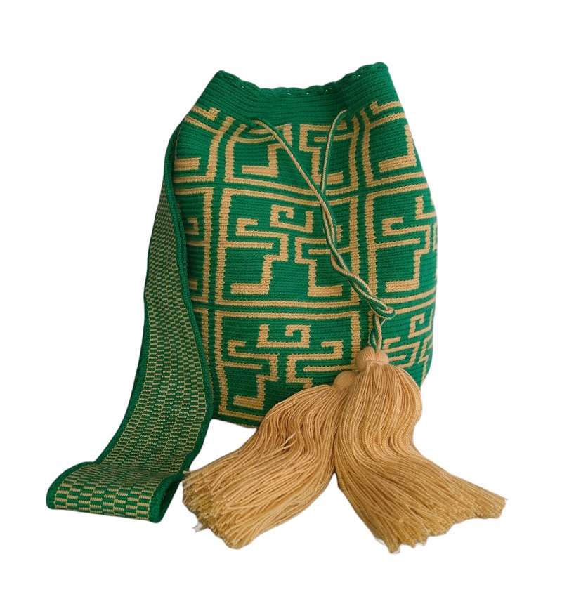 Colombian Wayuu Mochila Bags Online sale - Green Wayuu Mochila Bag with premium strap