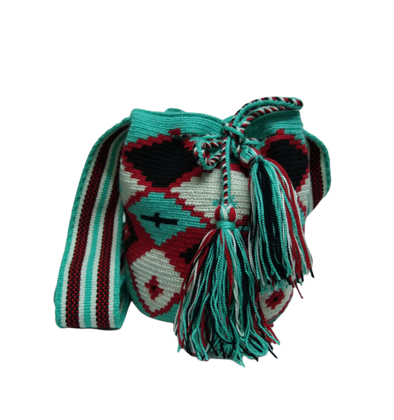 Colombian Wayuu Mochila Bags Online sale - Aquamarine Mini Wayuu bag one thread