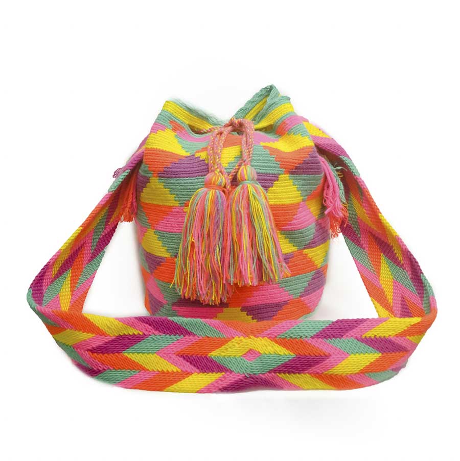 Colombian Wayuu Mochila Bags Online sale - Wayuu Mochila Bag multicolor pastel rhombuses
