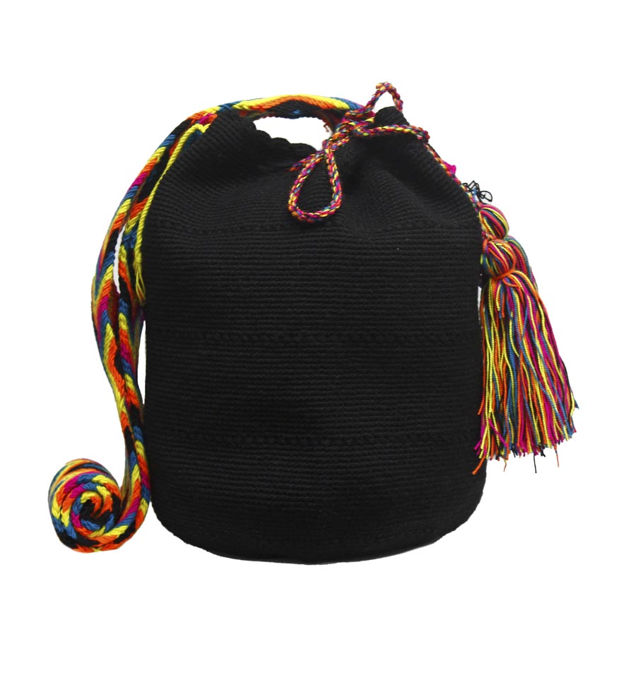 Solid color Wayuu Mochila Bags - Black Wayuu Mochila
