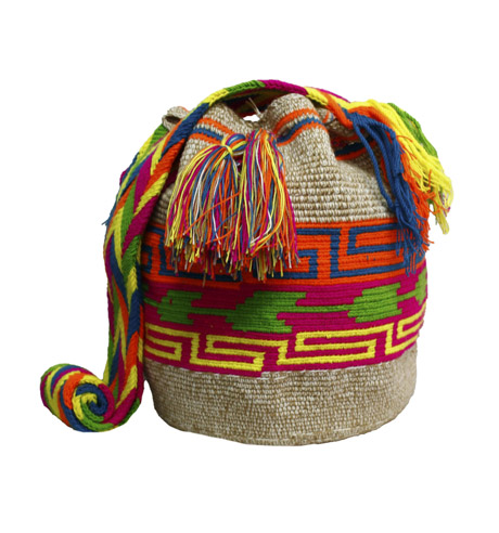 Colombian Wayuu Mochila Bags Online sale - Wayuu Mochila Bag bright colors and Beige