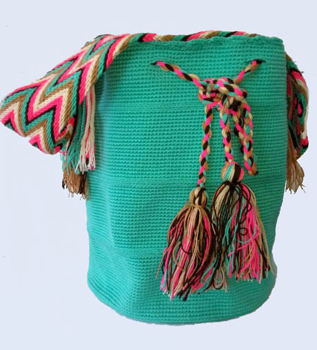 Mochilas Wayuu de un color - Mochila Wayuu Verde Aguamarina
