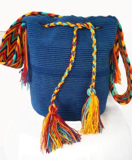 Solid color Wayuu Mochila Bags - Blue Wayuu Mochila