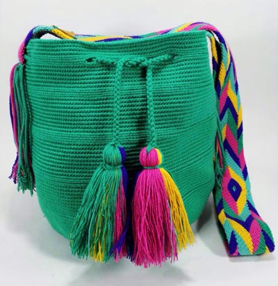 Solid color Wayuu Mochila Bags - Green Wayuu Mochila
