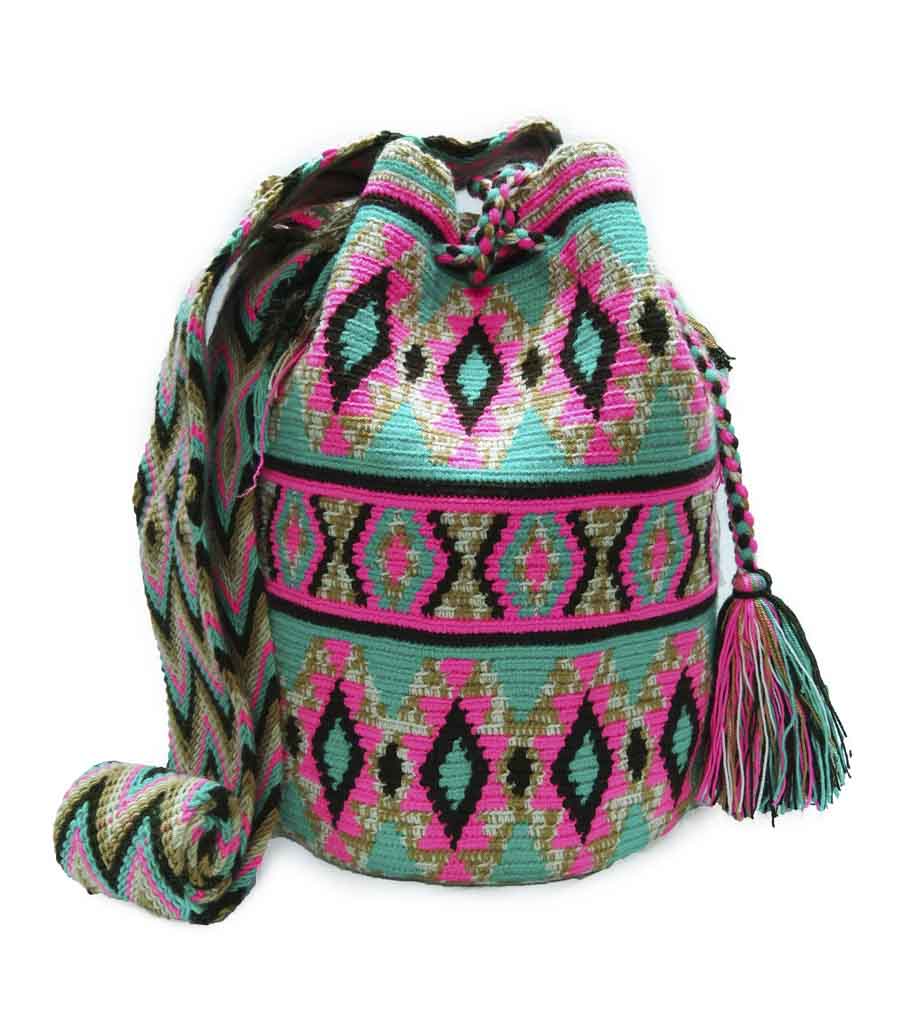 Colombian Wayuu Mochila Bags Online sale - Blue and Pink Wayuu Mochila Bag