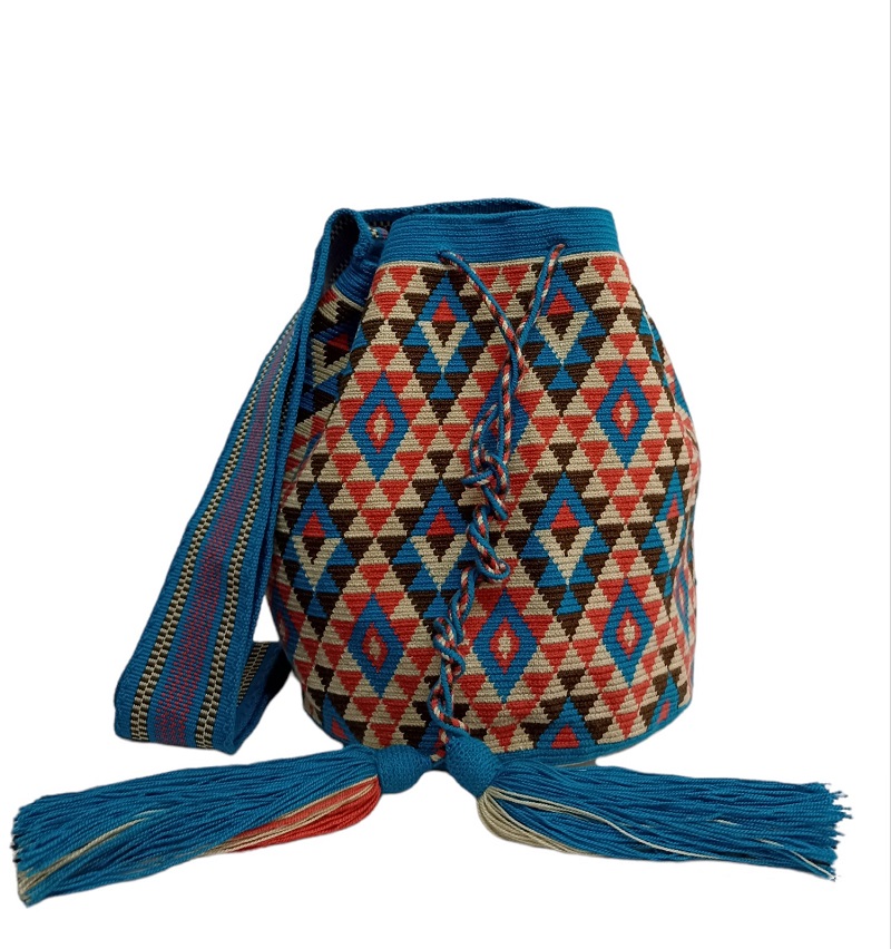 Mochilas Wayuu de La Guajira colombiana - Bolso Wayuu triángulos grande un hilo