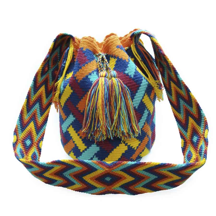 Colombian Wayuu Mochila Bags - Blue and orange Wayuu Mochila Bag