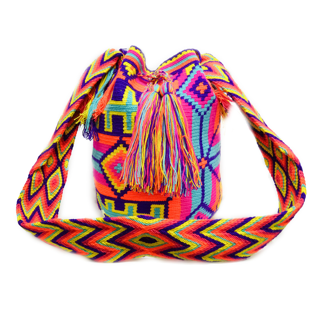 Colombian Wayuu Mochila Bags Online sale - Wayuu Mochila Bag in orange blue and bright colors