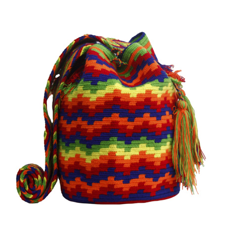 Colombian Wayuu Mochila Bags Online sale - Wayuu Mochila in bright blue, orange, green and red tones