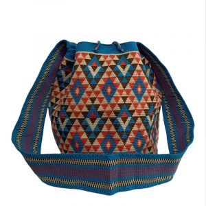 Bolso Mochila Wayuu grande triángulos un hilo 3 bolso wayuu mediano un hilo azul triangulos