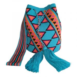 Mochila Wayuu fina color azul diseño triángulos 2 mochila wayuu bag guajira triangulos azul